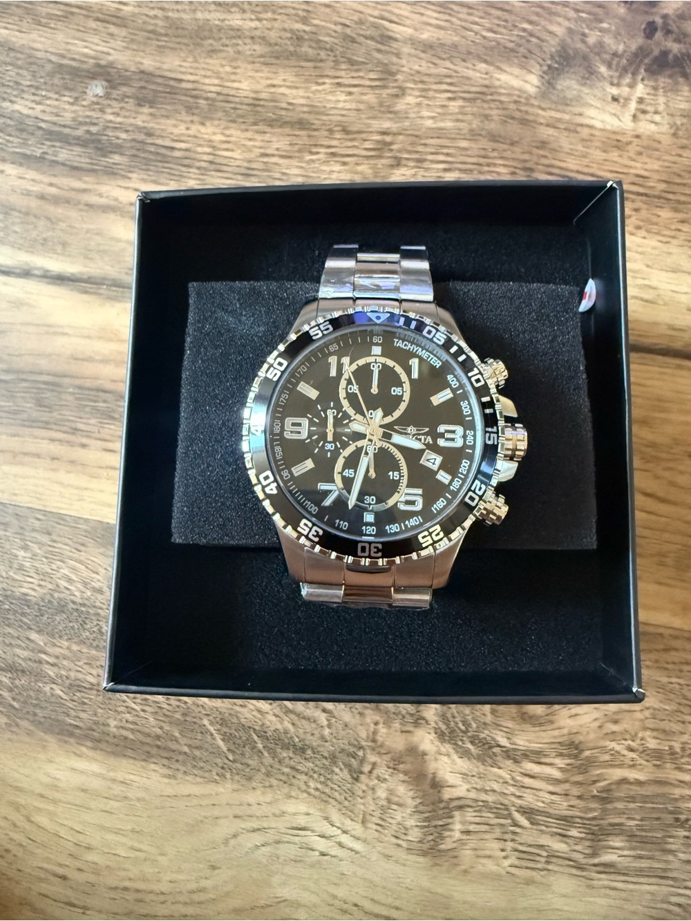 Men's Stainless Steel Chronograph Watch - Black Dial